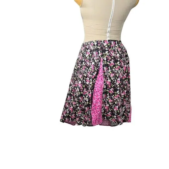 Notations Women 24W Floral SKirt Black Pink Polka Dot Cottagecore Romantic - Picture 5 of 16